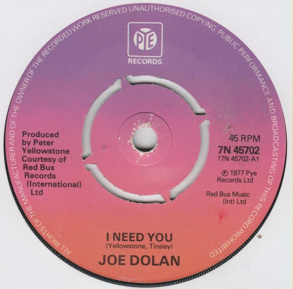 Joe Dolan : I Need You (7", Single, Pus)