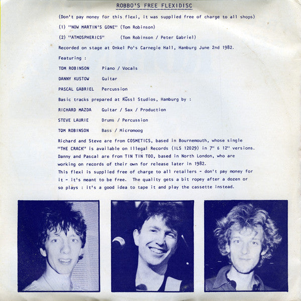 Tom Robinson : On Stage In Hamburg (Flexi, 7", S/Sided, Single, Promo)