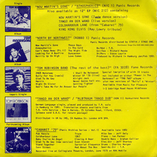 Tom Robinson : On Stage In Hamburg (Flexi, 7", S/Sided, Single, Promo)