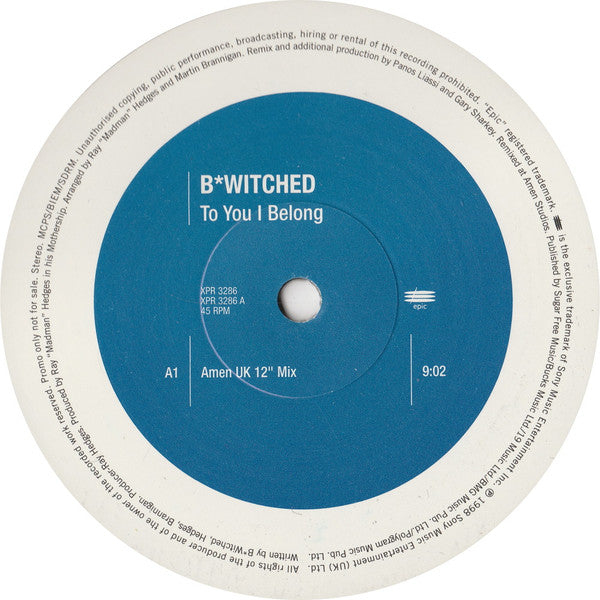 B*Witched : To You I Belong (12", Promo)