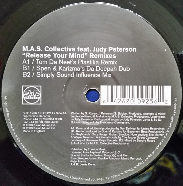 M.A.S. Collective Feat. Judy Peterson : Release Your Mind (Remixes) (12")