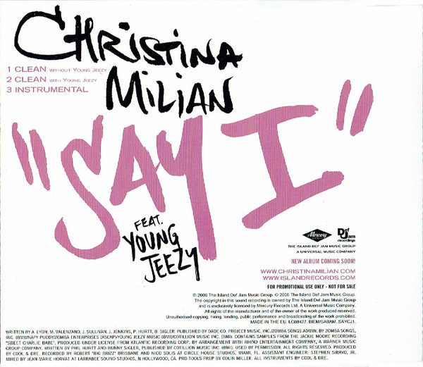 Christina Milian Feat. Young Jeezy : Say I (CD, Single, Promo)