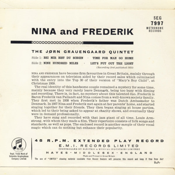 Nina & Frederik With Jørn Grauengaards Kvintet : Nina & Frederik With The Jørn Grauengaard Quintet (7", EP)