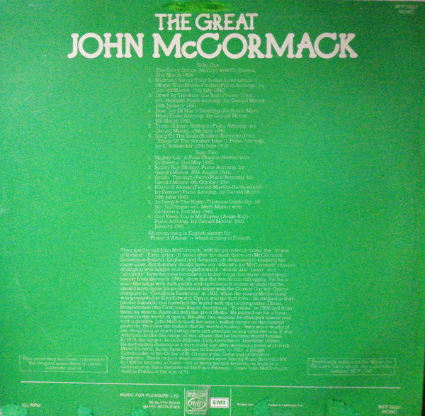 John McCormack (2) : The Great John McCormack (LP, Comp, Mono, RE, RP)