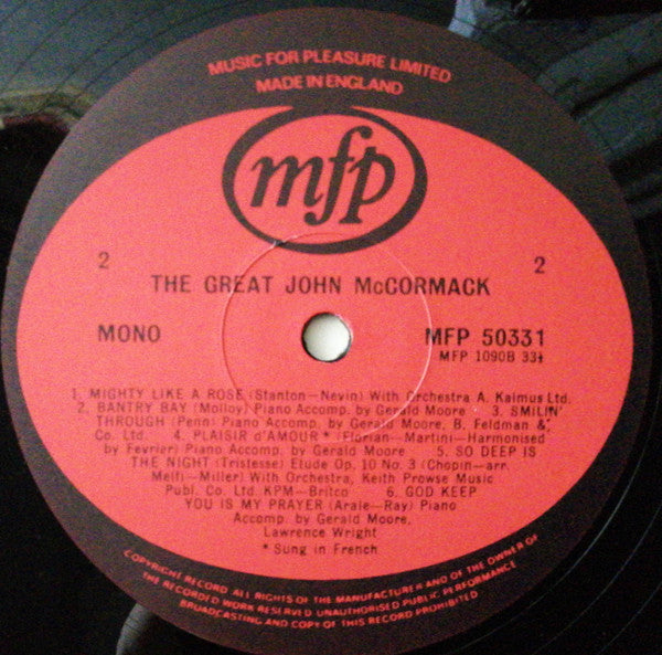 John McCormack (2) : The Great John McCormack (LP, Comp, Mono, RE, RP)