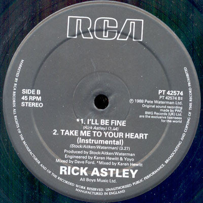Rick Astley : Take Me To Your Heart (12", Single)