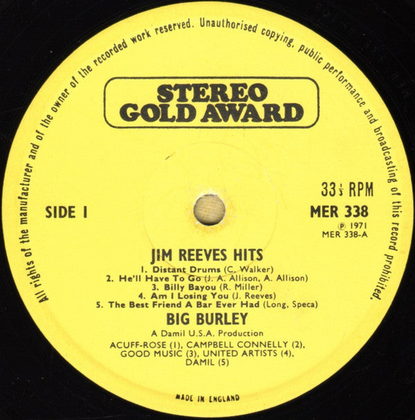 Big Burley : I Can't Forget Those Jim Reeves Hits (LP, Album)