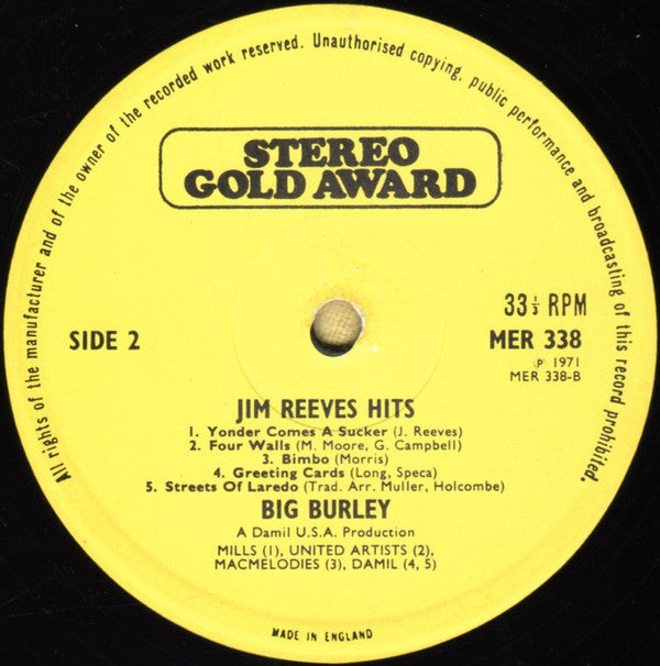 Big Burley : I Can't Forget Those Jim Reeves Hits (LP, Album)