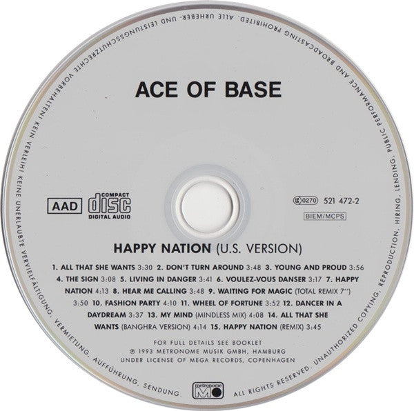Ace Of Base : Happy Nation (U.S. Version) (CD, Album, RE, RP)