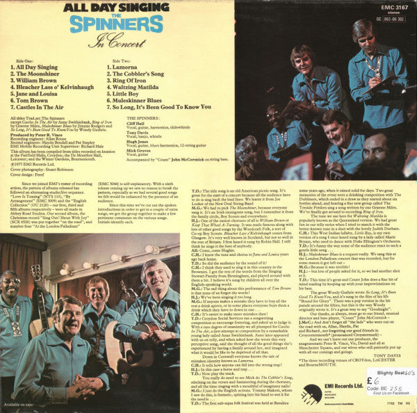 The Spinners : All Day Singing - The Spinners In Concert (LP, Album)