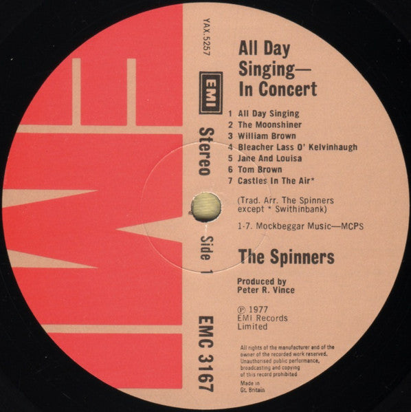 The Spinners : All Day Singing - The Spinners In Concert (LP, Album)