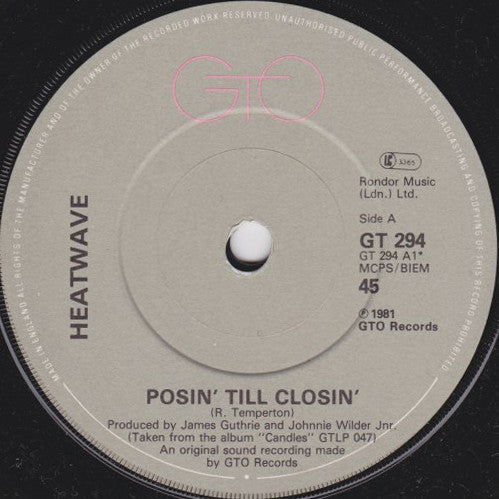 Heatwave : Posin' Till Closin' (7", Single)