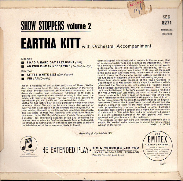 Eartha Kitt : Show Stoppers Volume 2  (7", EP)