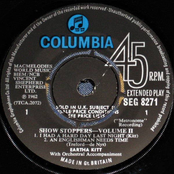 Eartha Kitt : Show Stoppers Volume 2  (7", EP)