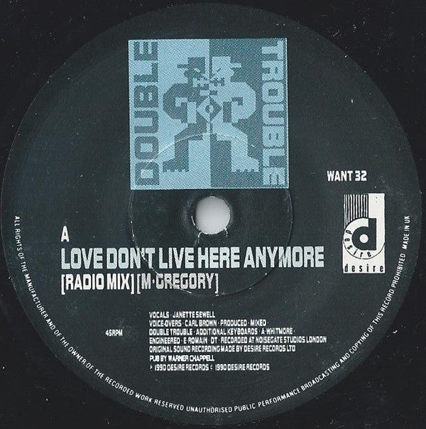 Double Trouble : Love Don't Live Here Anymore (7", Single)