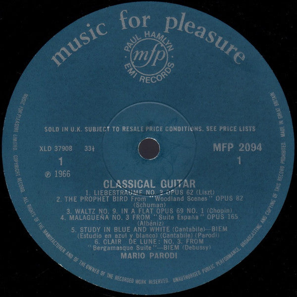Mario Parodi : Mario Parodi Plays The Classical Guitar (LP)