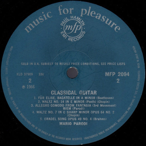 Mario Parodi : Mario Parodi Plays The Classical Guitar (LP)