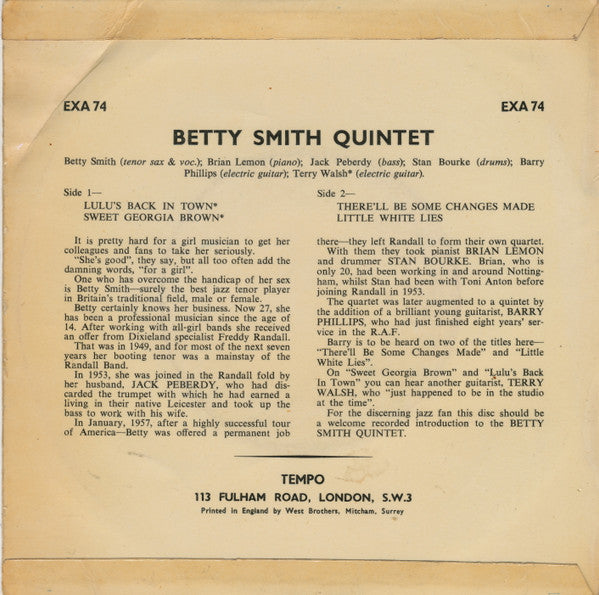 Betty Smith Quintet : Betty Smith Quintet (7", EP)