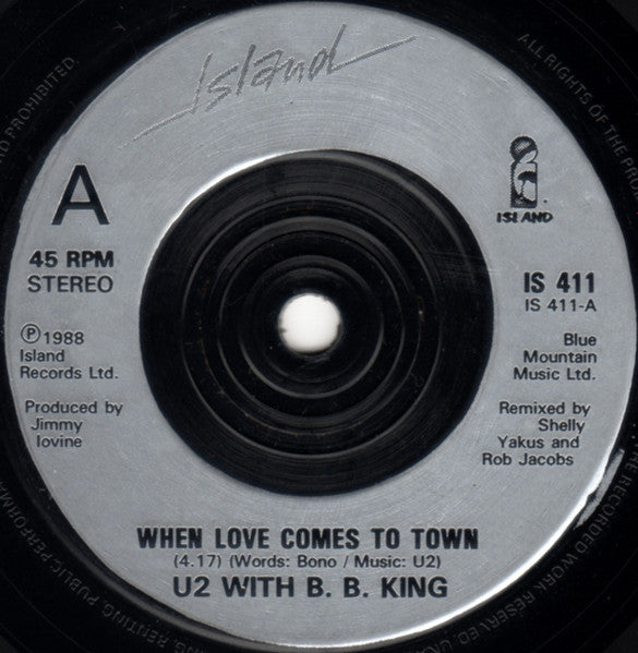 U2 With B.B. King : When Love Comes To Town (7", Single, Sil)