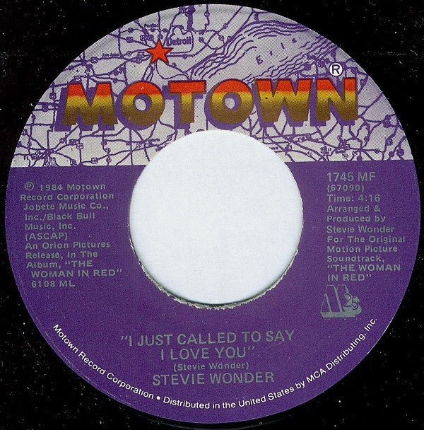 Stevie Wonder : I Just Called To Say I Love You (7")