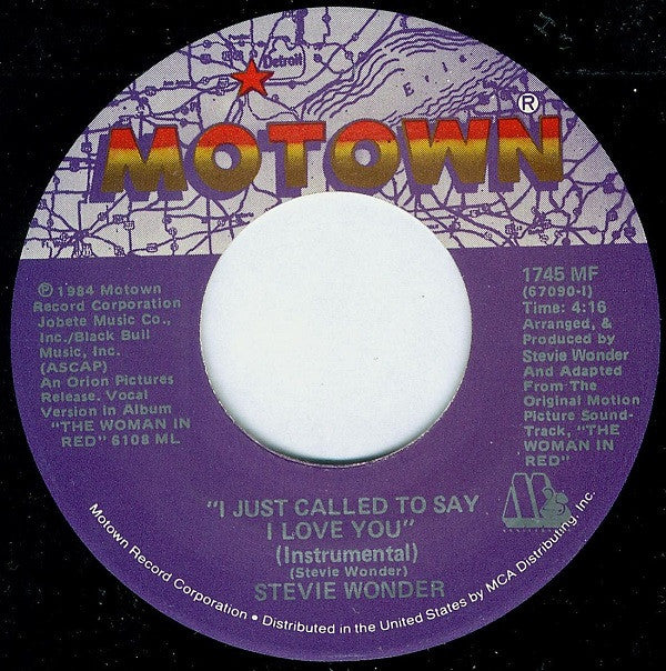 Stevie Wonder : I Just Called To Say I Love You (7")