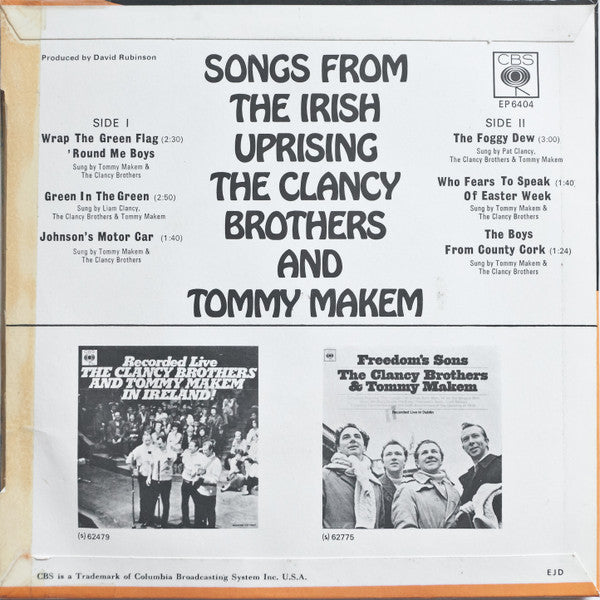 The Clancy Brothers & Tommy Makem : Songs From The Irish Uprising (7", EP)