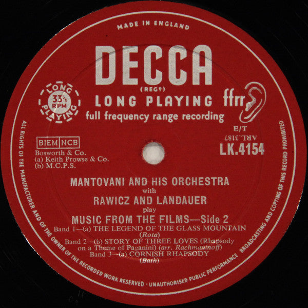 Mantovani And His Orchestra With Rawicz & Landauer : Play Music From The Films (LP)