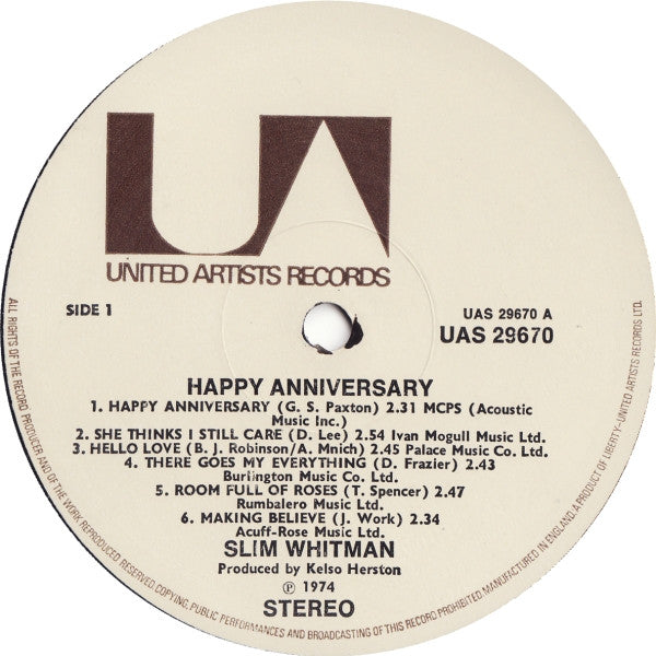 Slim Whitman : Happy Anniversary (LP, Album)