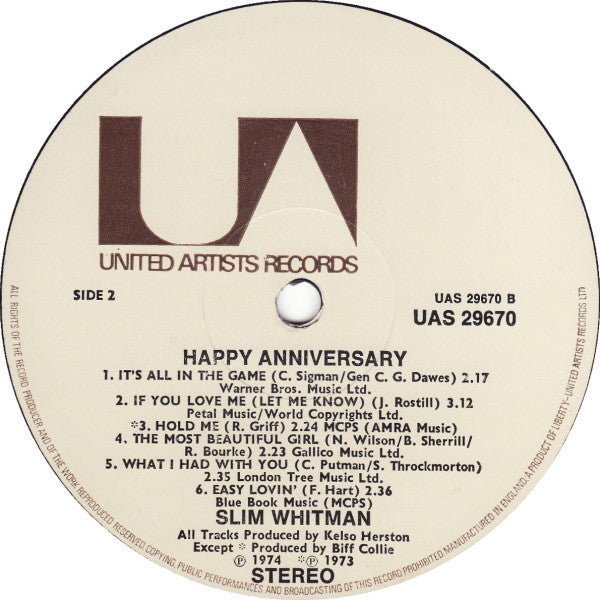 Slim Whitman : Happy Anniversary (LP, Album)