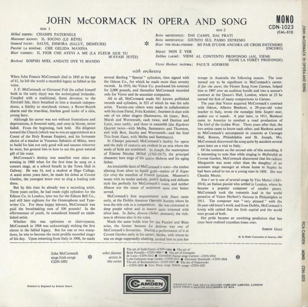 John McCormack (2) : In Opera And Song (LP, Comp, Mono)