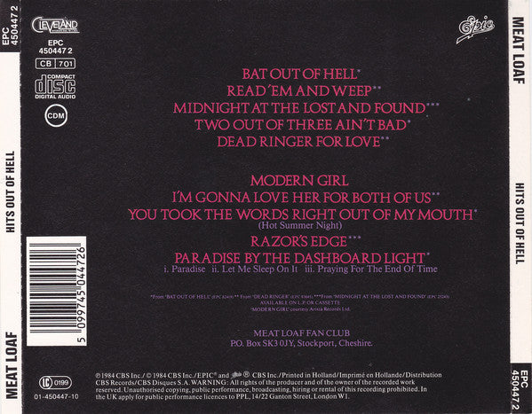 Meat Loaf : Hits Out Of Hell (CD, Comp, RE, RP)