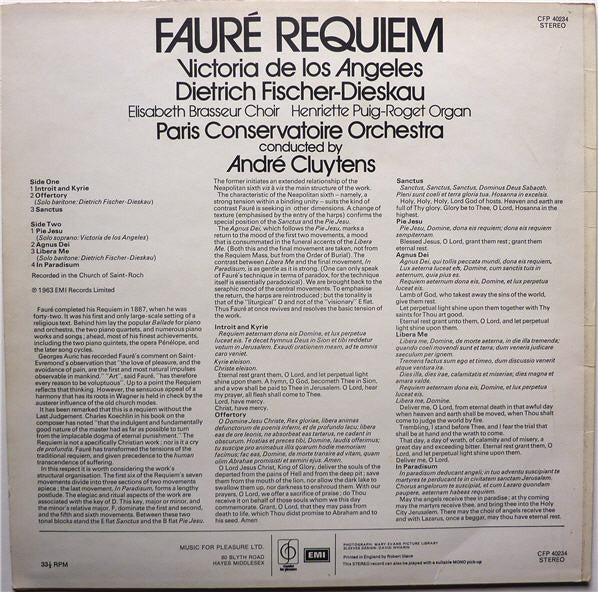 Gabriel Fauré - Orchestre De La Société Des Concerts Du Conservatoire, Victoria de los Angeles, Dietrich Fischer-Dieskau, André Cluytens : Requiem, Op 48 (LP)