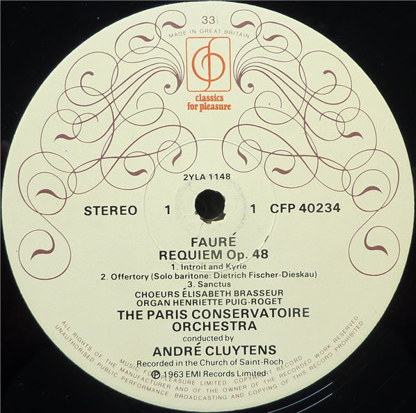 Gabriel Fauré - Orchestre De La Société Des Concerts Du Conservatoire, Victoria de los Angeles, Dietrich Fischer-Dieskau, André Cluytens : Requiem, Op 48 (LP)
