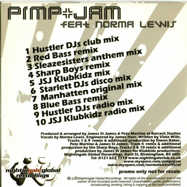 Pimp + Jam Feat Norma Lewis : Feel U Feelin' Me (CD, Single, Promo)