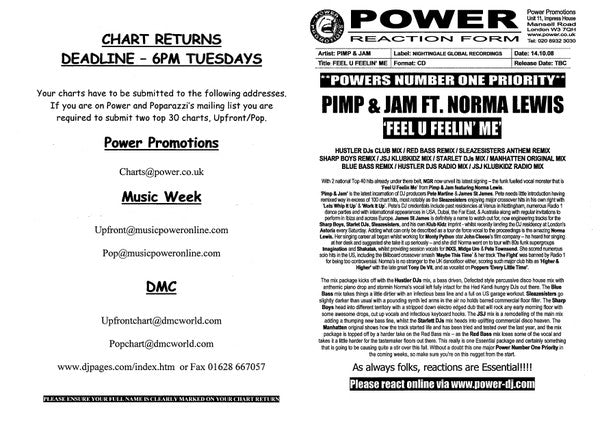 Pimp + Jam Feat Norma Lewis : Feel U Feelin' Me (CD, Single, Promo)
