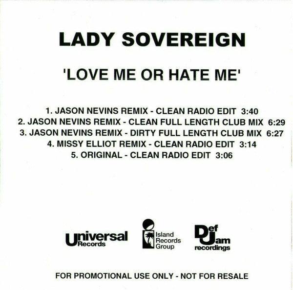 Lady Sovereign : Love Me Or Hate Me (CDr, Single, Promo)