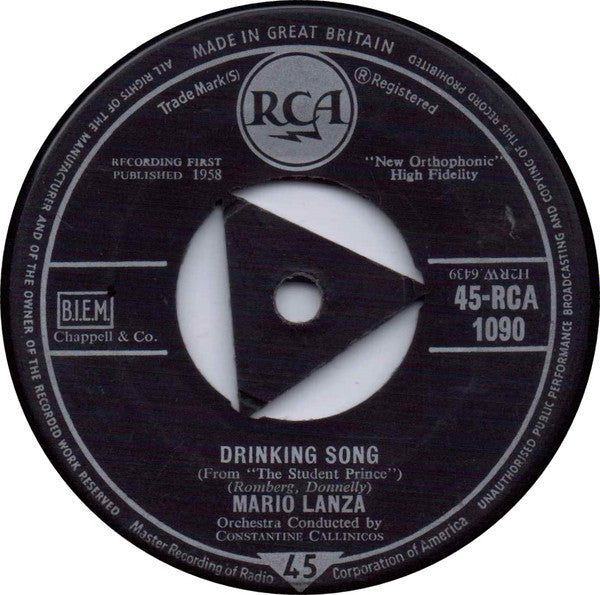 Mario Lanza : Drinking Song (7", Single)