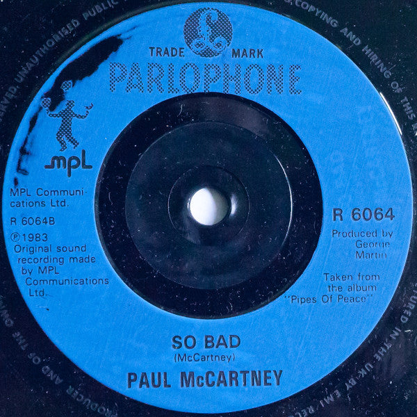 Paul McCartney : Pipes Of Peace (7", Single, Blu)