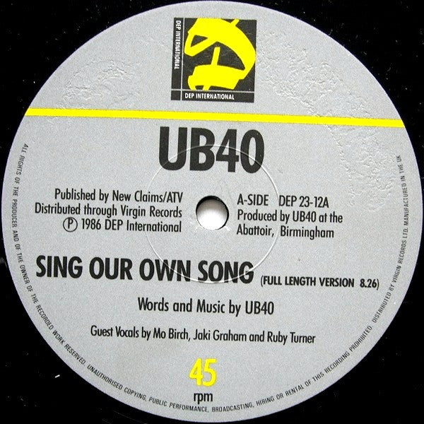 UB40 : Sing Our Own Song (12", Single)