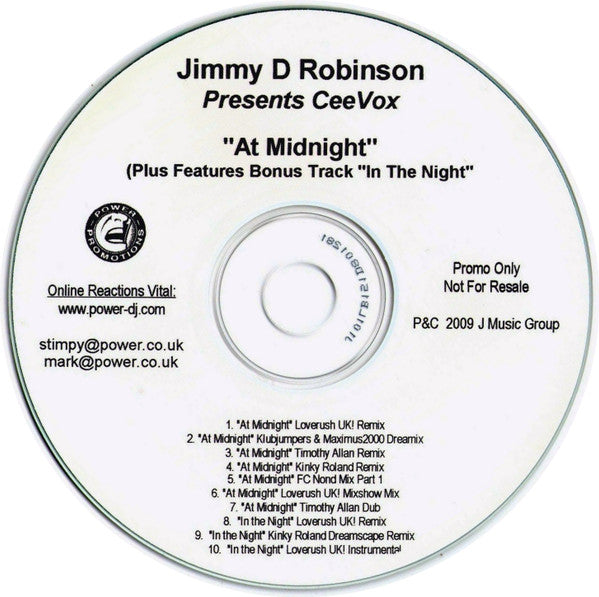 Jimmy D Robinson Presents Ceevox : At Midnight (CDr, Single, Promo)
