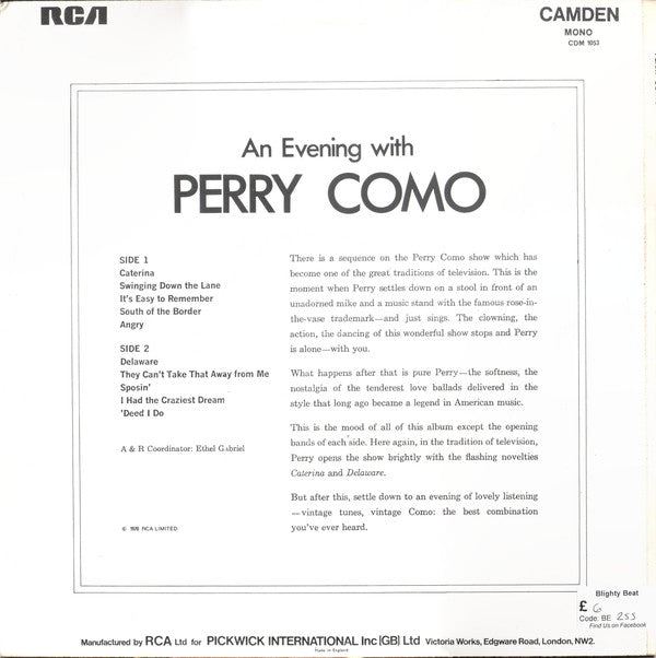 Perry Como : An Evening With Perry Como (LP, Album, Mono)