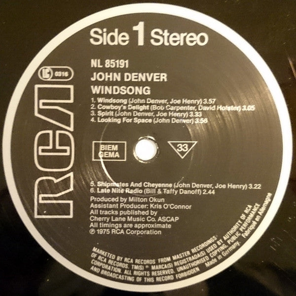 John Denver : Windsong (LP, Album, RE)
