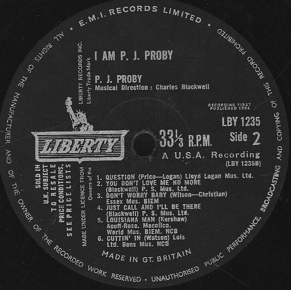 P.J. Proby : I Am P.J. Proby (LP, Album, Mono)