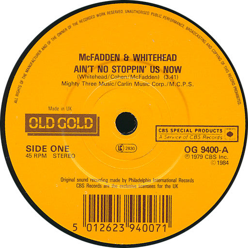 McFadden & Whitehead : Ain't No Stoppin' Us Now (7", Single, RE)