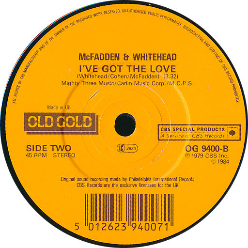 McFadden & Whitehead : Ain't No Stoppin' Us Now (7", Single, RE)