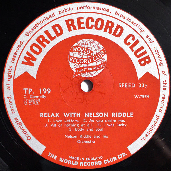 Nelson Riddle And His Orchestra : Relax With Nelson Riddle (LP, Album, Club)