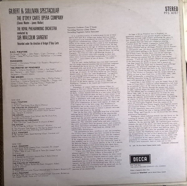 Gilbert & Sullivan - D'oyly Carte Opera Company, Royal Philharmonic Orchestra, Sir Malcolm Sargent : Gilbert & Sullivan Spectacular (LP)