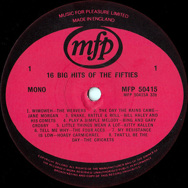 Various : 16 Big Hits Of The 50's (LP, Comp, Mono)