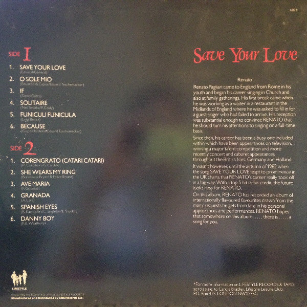 Renato Pagliari : Save Your Love (LP, Album)
