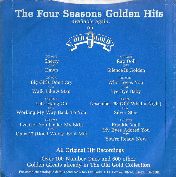 The Four Seasons : Let's Hang On / Workin' My Way Back To You (7", Single)